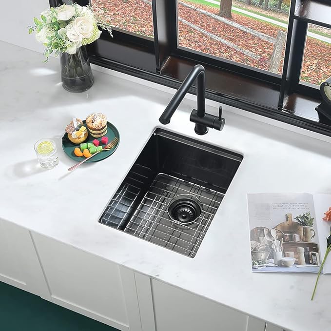 Black Bar Sink Undermount Workstation-iAnomla 17x19 Inch Black Stainless Steel Wet Bar Sinks Small Rv Kitchen Sink Undermount Workstation 16 Gauge Single Bowl Deep Outdoor Sinks with Cutting Board