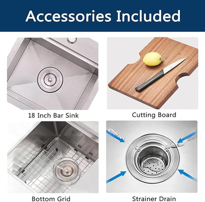 Friho 18 X 18 Inch Drop In Bar Sink, Stainless Steel Small Kitchen Sink, Top Mount Rv Sink Deep Workstation Single Bowl, Outdoor Camper Laundry Wet Bar Prep Sinks With Grid & Drain & Cutting Board