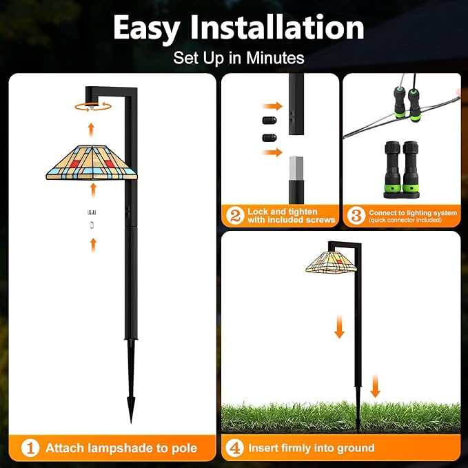 Low Voltage Landscape Lighting, 3W LED Pathway Lights with Handmade Tiffany Glass, 12V Waterproof Outdoor Lights for Garden, Yard, Walkway (2 Pack)
