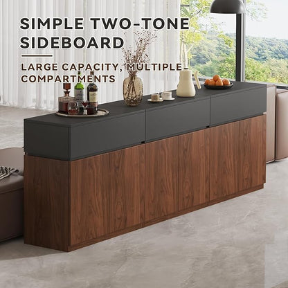 94.5"Buffet Cabinet with Drawer & Door, Console Table, Set of 3 Modular Stackable Sideboard Coffee Bar Cabinet with Adjustable Shelves, Matte Gray Walnut Storage Accent Credenza for Living Room
