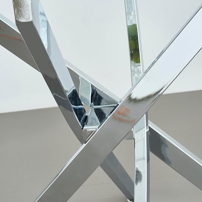 Round Glass Dining Table,Glass Dining Room Table with Metal Legs, Modern Glass Kitchen Table for Home, Kitchen, Dining Room