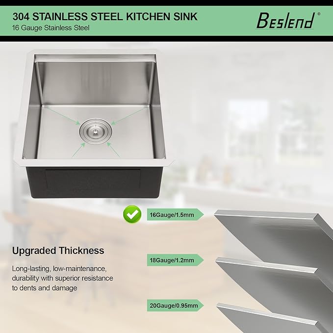 17 Undermount Kitchen Sink - Beslend Under Counter Ledge Workstation Undermount Bar Sinks Stainless Steel 16 Gauge Single Bowl Stages 10 Inch Deep Rv Wet Bar Outdoor Camper Prep Sink 17x19 Inch