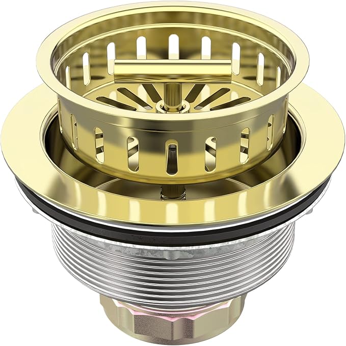 BOTEMY B9171 Gold Kitchen Sink Drain Kit 3 1/2 Sink Strainer for Kitchen Sink with Stainless Steel Strainer Stopper Drain Assembly Basket Strainer Fit Standard Sink Drain Hole