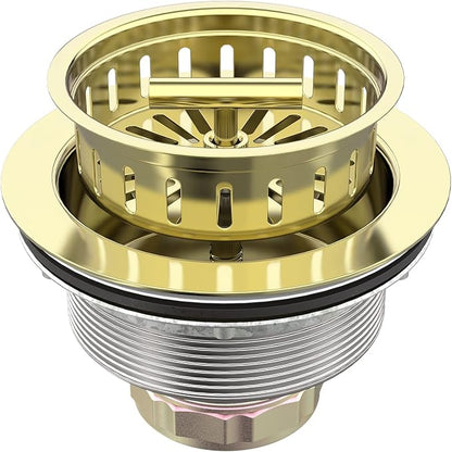 BOTEMY B9171 Gold Kitchen Sink Drain Kit 3 1/2 Sink Strainer for Kitchen Sink with Stainless Steel Strainer Stopper Drain Assembly Basket Strainer Fit Standard Sink Drain Hole