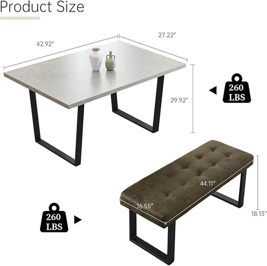 HIPIHOM 3-Piece Corner Dining Table Set with Bench, 70 Inch Space-Saving Breakfast Nook for Kitchen & Dining Room(Grey Table+Right Seat Brown Bench)