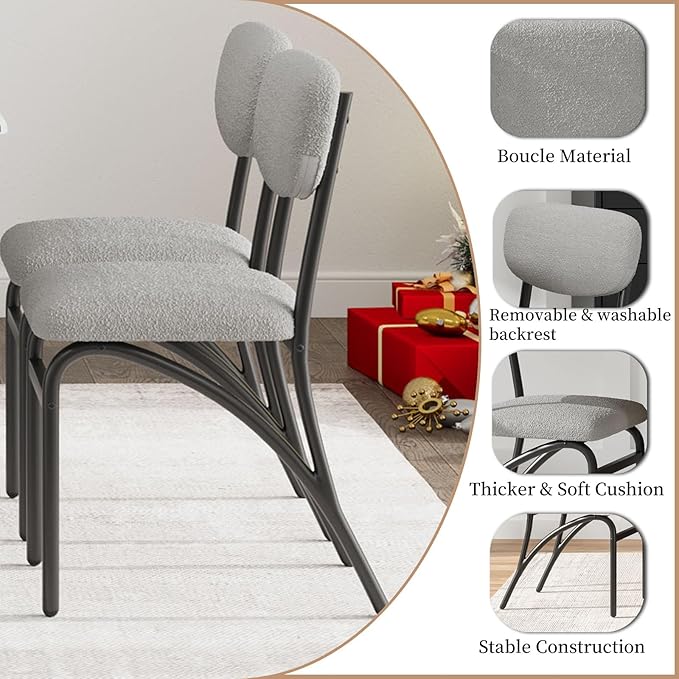 GarveeHome 5-Piece Dining Table Set for 4, Modern Kitchen Table with 4 Boucle Chairs, Rectangular Dining Table with Storage Shelf & Marble Tabletop, Beige Home Dining Furniture for Small Space