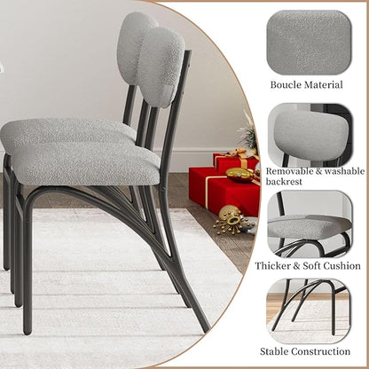 GarveeHome 5-Piece Dining Table Set for 4, Modern Kitchen Table with 4 Boucle Chairs, Rectangular Dining Table with Storage Shelf & Marble Tabletop, Beige Home Dining Furniture for Small Space