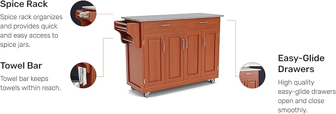 homestyles Create Cottage Oak 4 Door Cabinet Kitchen Cart with Gray Granite Top by Home Styles
