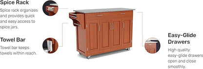 homestyles Create Cottage Oak 4 Door Cabinet Kitchen Cart with Gray Granite Top by Home Styles