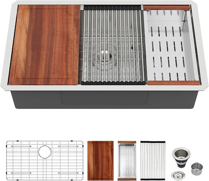 Logmey 36 Inch Undermount Kitchen Sink Stainless Steel Workstation 16 Gauge T304 Single Bowl Sink 36x19x9 Large Basin Under Counter Kitchen Sinks