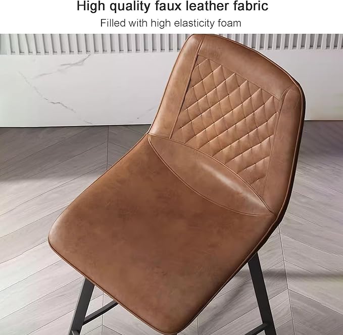 Faux Leather Counter Height Stools with Back, Upholstered Chairs for Kitchen Island Dining,Black-Sitting Height 75cm