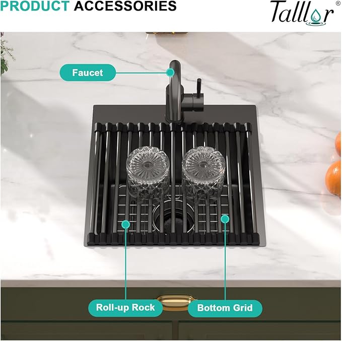 15x15 Inch Black Drop In Bar Sink with Faucet, 16 Gauge 304 Stainless Steel Single Bowl Wet Prep Sink for Kitchen Bar, RV, Outdoor, and Boat, Gunmetal Black #TLT-0017