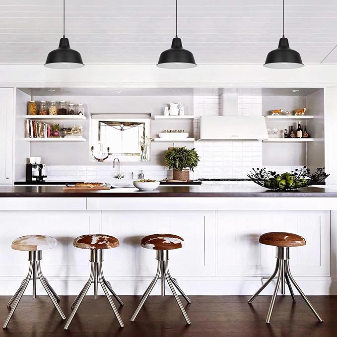 Black Industrial Pendant Lights Vintage Farmhouse Metal Hanging Ceiling Light Fixtures for Barn Kitchen Island Dinning Room Entryway Foyer (3 Pack)