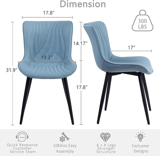Kidol & Shellder Dining Chairs Set of 2, Mid Century Modern Kitchen Chairs with Black Metel Legs, PU Leather Upholstered Side Chair for Dining Room, Living Room, Lounge, Restaurant, Blue