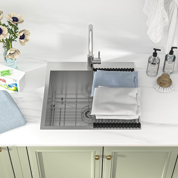 25 Laundry Sink Drop In - 25x22x12 Inch Laundry Utility Sinks 12 Inch Deep Sinks Stainless Steel Topmount Sink 16 Gauge Single Bowl Sink for Laundry Room