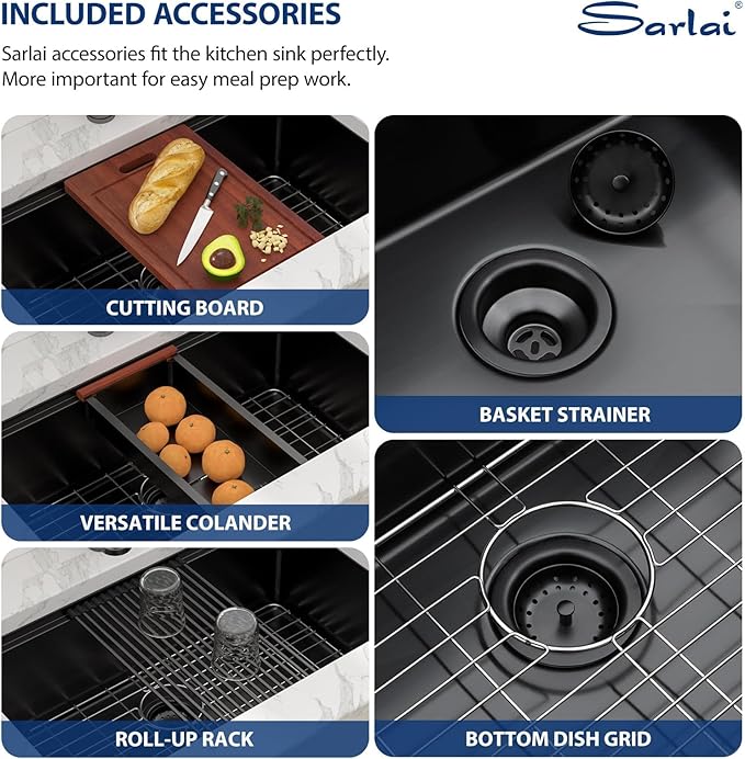 Sarlai 30 Matte Black Undermount Kitchen Sink Workstation - 30x18 Inch Kitchen Sinks with Ledge NANO-Tech Round Corner 16 Gauge Stainless Steel Single Bowl Sink Basin