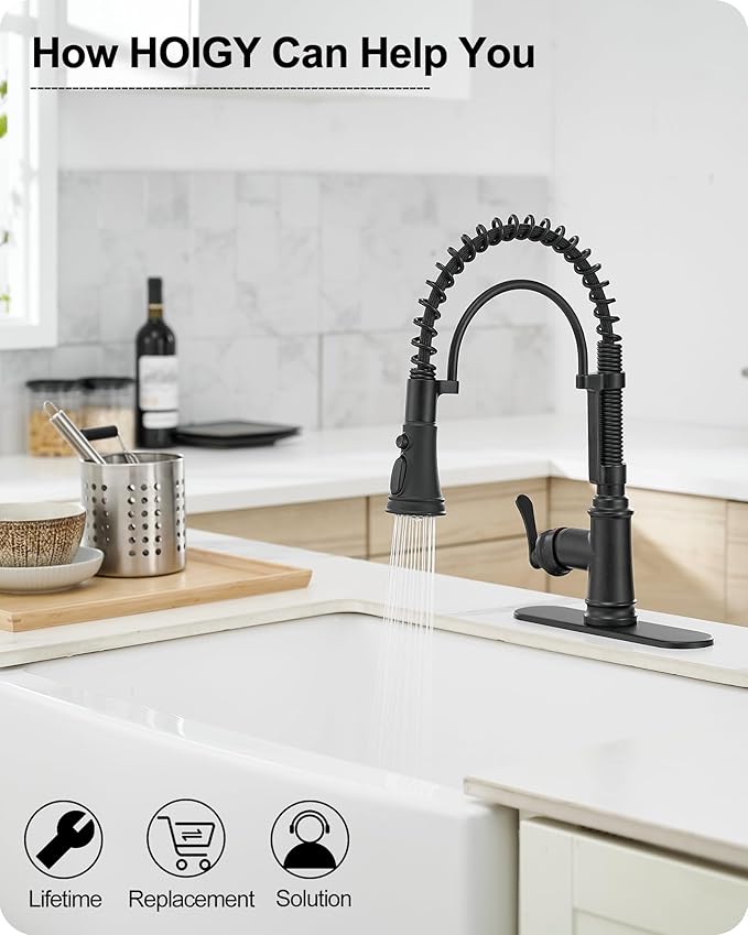 3-Function Kitchen Faucets with Pull Down Sprayer, 1 Hole or 3 Hole Kitchen Faucet Black, 1 Handle Kitchen Sink Faucets, 360 Degree Swivel Stainless Steel Faucet for Kitchen Sink with Deck Plate