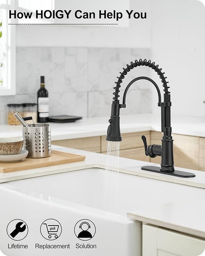 3-Function Kitchen Faucets with Pull Down Sprayer, 1 Hole or 3 Hole Kitchen Faucet Black, 1 Handle Kitchen Sink Faucets, 360 Degree Swivel Stainless Steel Faucet for Kitchen Sink with Deck Plate