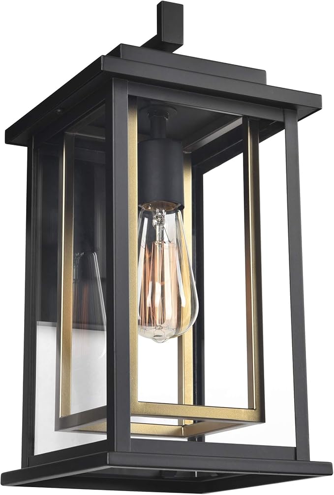 Design House Hayward 1-Light Indoor/Outdoor Wall Light with Clear Glass, Dimmable, Black and Gold Finish – Design House, 588707-BGD