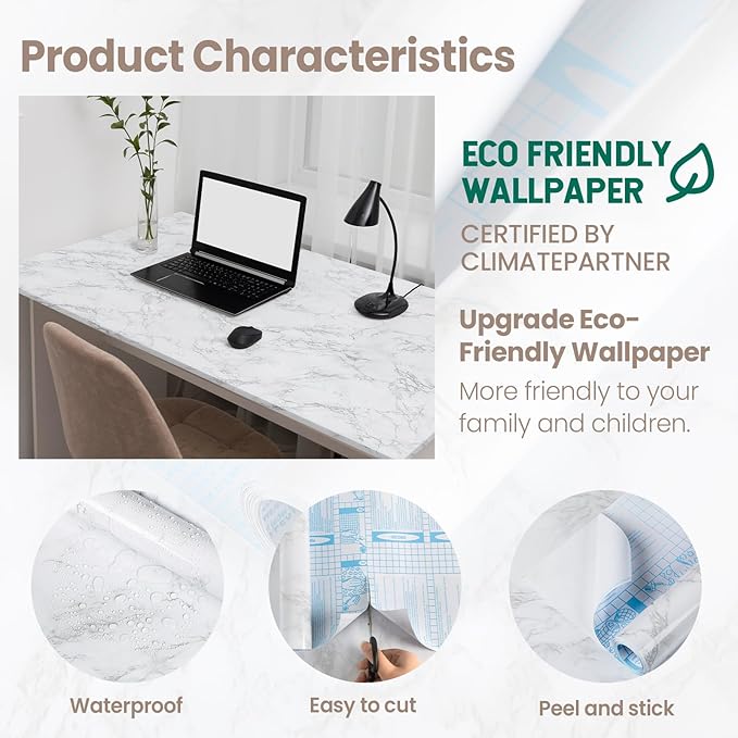 practicalWs White/Gray Marble Contact Paper 17.7 inch x 78.7 inch, Marble Peel and Stick Wallpaper with Tools, Self Adhesive Vinyl Film Contact Paper for Countertops