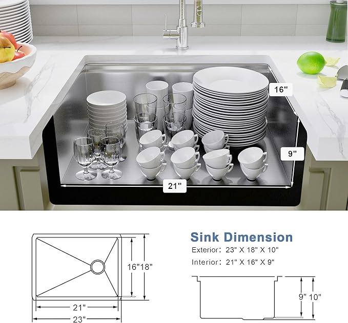 Undermount Kitchen Sink 23 inch,16 gauge Stainless Steel Workstation Sink,Deep and Large Single Bowl Kitchen Sinks Offset Drain (23" X 18")