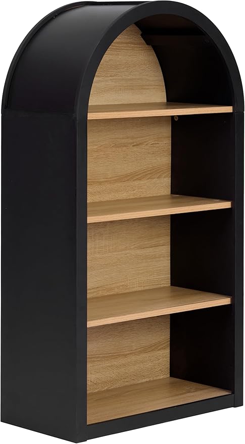 Ball & Cast 43" Tall Arched Storage Cabinet,Modern 4-Tier Wooden Display Cabinet with Open Shelves,Versatile Floor Bookcase Cabinet Organizer for Library,Living Room, Office, Black