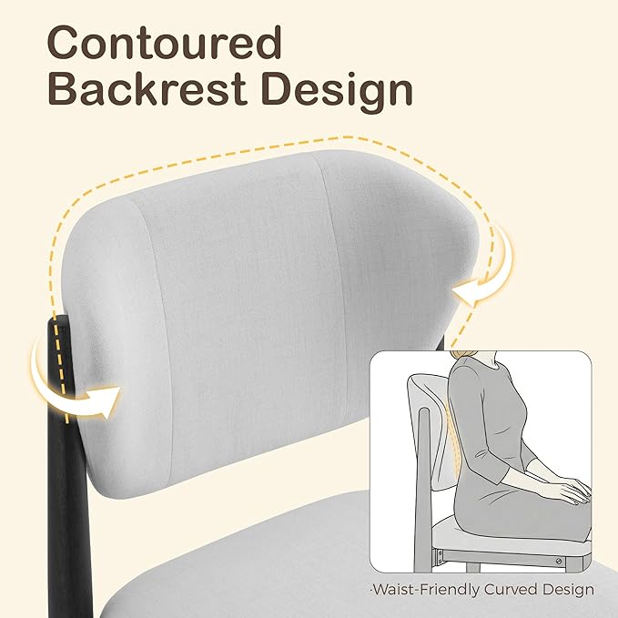 Casaphoria Dining Chairs Set of 2, Solid Black Wood Legs Upholstered Kitchen Chairs, Mid Century Modern Ergonomic Curved Back Accent Chair for Dining Room, Home Office and Vanity, White