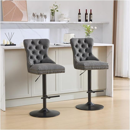 Aged and Retro PU Swivel Barstools Adjusatble Seat Height from 26-33 Inch, Modern Bar Stools with Backs Comfortable Tufted for Home Pub and Kitchen Island,for Living Room