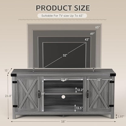 YESHOMY Modern Farmhouse TV Stand with Two Barn Doors and Storage Cabinets for Televisions up to 65+ Inch,Entertainment Center Console Table,Media Furniture for Living Room,Rustic Gray