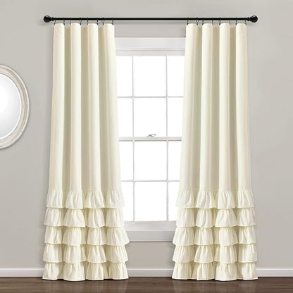 Lush Decor Allison Ruffle 100% Blackout Window Curtain Single 40" W x 84" L Ivory - Cream Blackout Curtains for Bedroom or Nursery - Coquette Curtains
