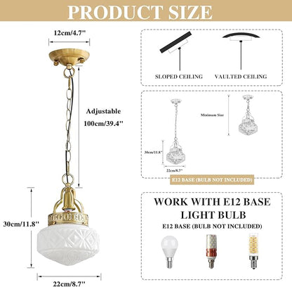 KCO Lighting Vintage Milk Glass Hanging Pendant Light Brass Gold Pendant Light Kitchen Island Mid Century Modern Frosted Globe Chandelier Ceiling Light for Dining Room Living Room
