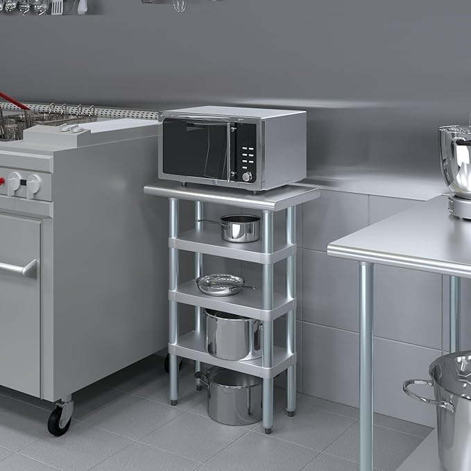 AmGood Stainless Steel Work Table with 3 Shelves | Kitchen Island Food Prep | Laundry Garage Utility Bench | NSF Certified (24" Long x 14" Deep)