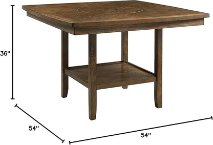 Lexicon Baronscourt 54" Square Counter Height Table for 8, Mindy Veneer Wood Dining Table with Lower Storage Shelf and Built-in Lazy Susan, for Dining Room/Kitchen, Light Oak