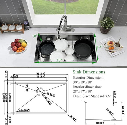 30 Inch Undermount Kitchen Sink-Brovy 30x19 Stainless Steel Undermount Sink Wokstation 16 Gauge 10" Deep Single Bowl Kitchen Sink with Cutting Board