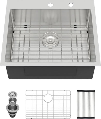 25 x 22 Inch Drop In Kitchen Sink Stainless Steel Single Bowl 25 Inch Drop In RV Laundry Utility Sink Large Deep Handmade Topmount Sinks 25"x22"x9"