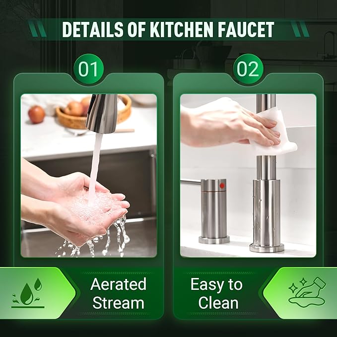 2 Handle Kitchen Faucet with Pull Down Sprayer, 3 Hole Kitchen Sink Faucet with Separate Hot and Cold Handle,3 Mode Spray High Arc Brushed Nickel Kitchen Faucets