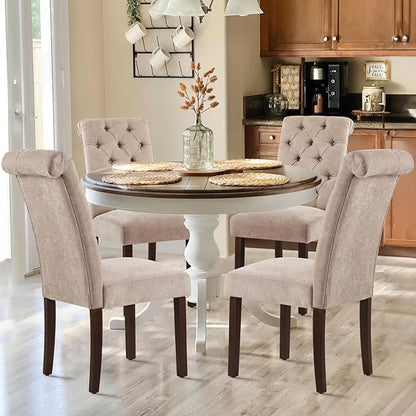 Tufted Dining Chairs Set of 2, Upholstered Parsons Dining Room Chairs, Fabric Kitchen Side Chair with Wood Legs, Taupe