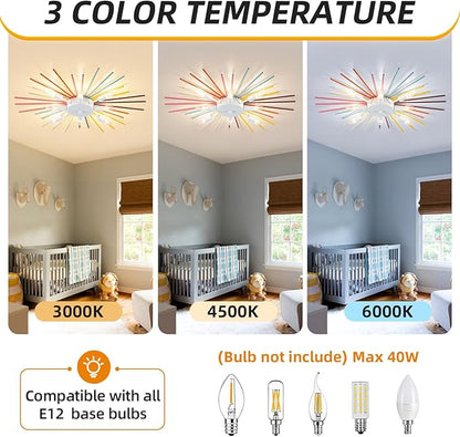 Kids Ceiling Light,8-Lights Colorful Sputnik Ceiling Fixtures, Rainbow Kid Chandelier for Bedroom Playroom Kitchen Entryway,E12