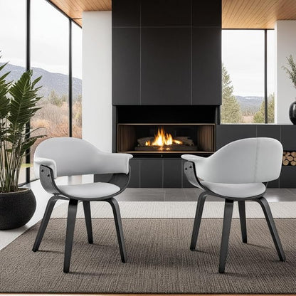 Armen Living Adalyn Faux Leather and Wood Dining Room Accent Chair, Gray/Black 19D x 25W x 30H in