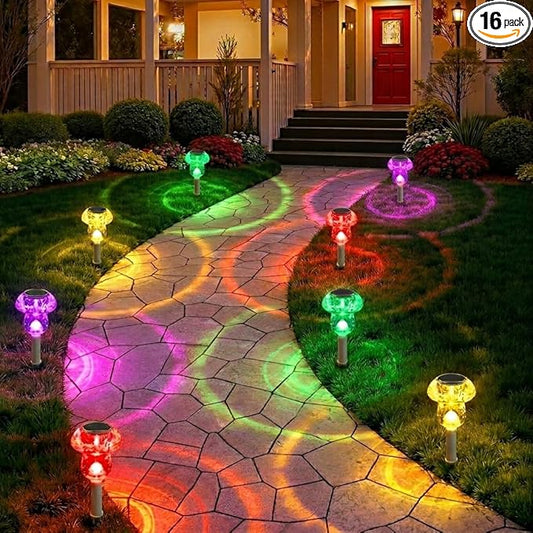 Benany Solar Lights Outdoor, 16 Pack Mushroom Lights Outside Waterproof, Solar Powered LED Lighting for Garden, Yard, Landscape, Path, Pathway, Lawn, Walkway, Driveway, Backyard Decor (Multicolor)