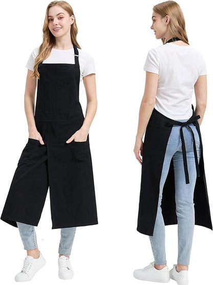 Molaxhome Split Apron with 3 Pockets,Unisex Pottery Apron with Adjustable Strap for Kitchen Ceramics