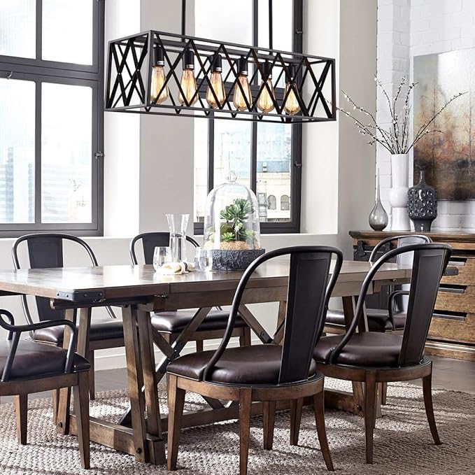 A Million Industrial Metal cage Pendant Vintage 6 Lights Black Kitchen Island Chandelier 31" for Kitchen Island Bar Farmhouse Living Room Bedroom, E26 Socket