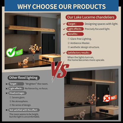 Wood Linear Pendant Light, Dimmable Kitchen Island Lighting with Remote, 30W LED Island Lights for Kitchen, Adjustable Linear Chandelier for Dinning Room Light Fixture (Natural Ash, 45in)