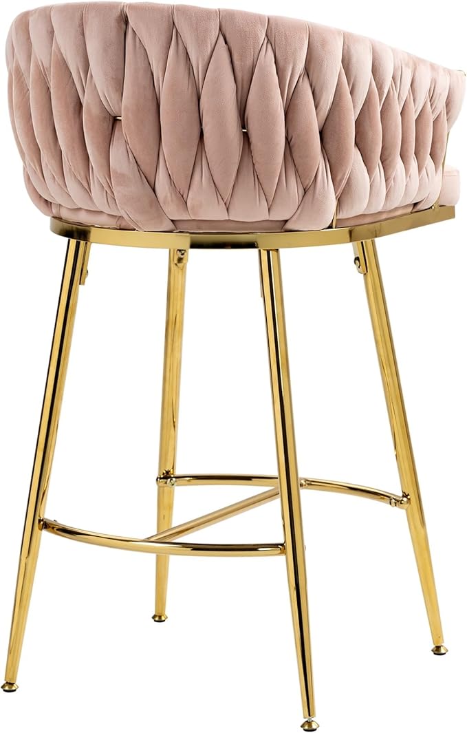 26'' Counter Height bar stools Set of 2 Kitchen Island Counter bar Stool with Hand- Wave Back, Golden Chromed Base and footrest,for Living Room