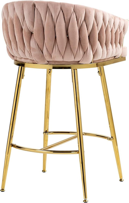 26'' Counter Height bar stools Set of 2 Kitchen Island Counter bar Stool with Hand- Wave Back, Golden Chromed Base and footrest,for Living Room