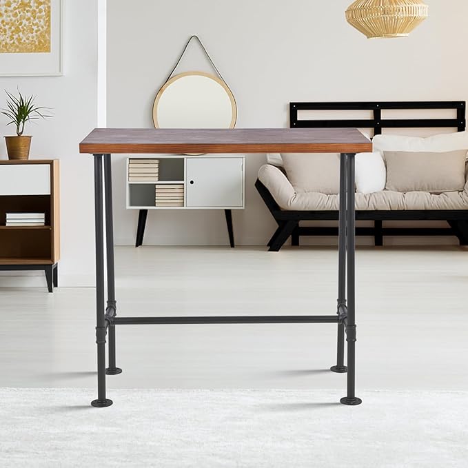 LOKKHAN Rectangular Dining Table for 4, (47.3" L x 41.3" H x 23.6" W), Heavy Duty Metal Pipe, Solid Wood Desktop, Home Kitchen Bar Office Cafe Pub, Rustic Industrial, Black & Brown