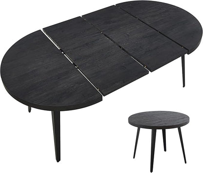 Extendable Dining Room Table, 70.87”-39.37”Large Oval Kitchen Table Set for 4 to 6 People，Wood Tabletop Foldable Tables for Conference Room (1 Table Only Black)