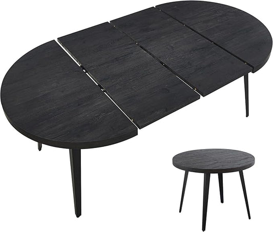 Extendable Dining Room Table, 70.87”-39.37”Large Oval Kitchen Table Set for 4 to 6 People，Wood Tabletop Foldable Tables for Conference Room (1 Table Only Black)