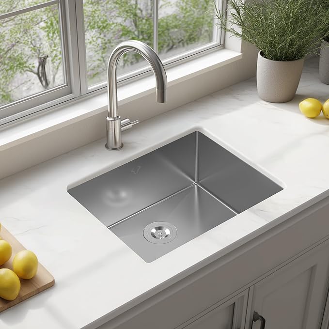22 Inch Undermount Kitchen Sink 16 Gauge Stainless Steel Single Bowl Utility Laundry Sink Outdoor Kitchen Sinks RV Bar Sink with Accessories 22"x18"x9"