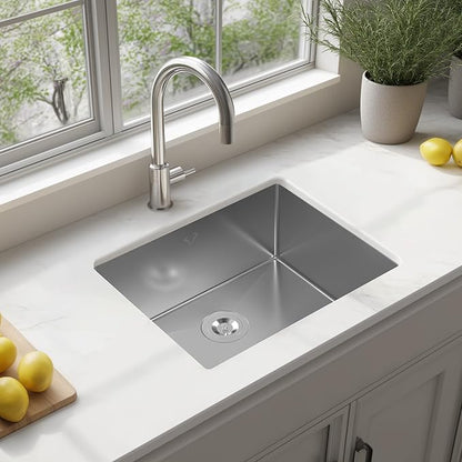 22 Inch Undermount Kitchen Sink 16 Gauge Stainless Steel Single Bowl Utility Laundry Sink Outdoor Kitchen Sinks RV Bar Sink with Accessories 22"x18"x9"